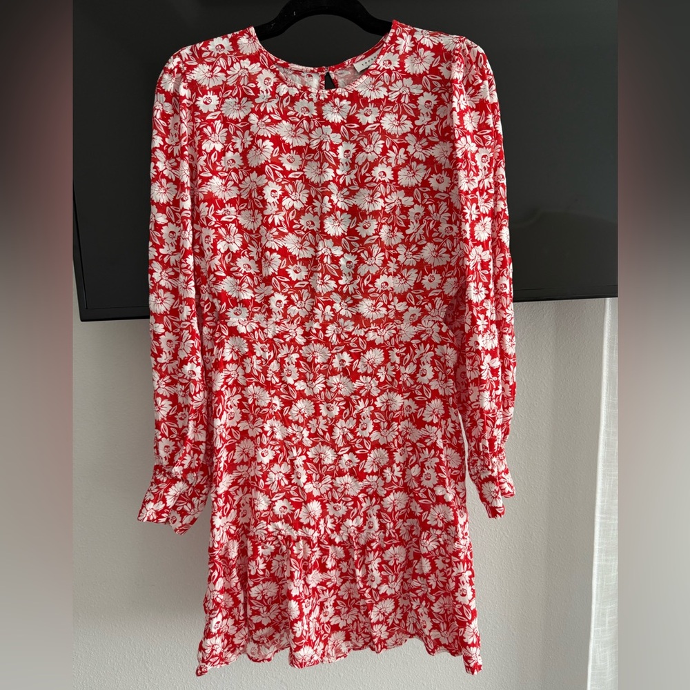 Topshop Red A-Line Dress with Long Bishop Sleeves
